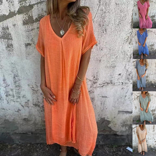 💕What should I wear tomorrow?🔥Women's Loose V-neck cotton linen dress