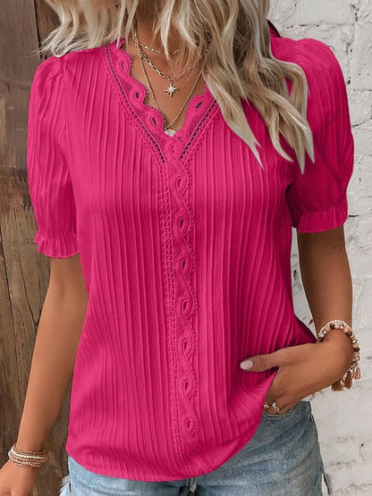 💕2025 HOT SALE 50% OFF 💕 V Neck Plain Lace Elegant Shirt