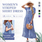🔥LAST DAY SALE 70% OFF🔥 Striped Lapel Functional Pockets Button Down Shirt Dress