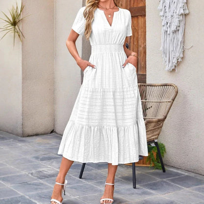 💕HOT SALE 70% OFF💕Women's Boho Chic Smocked Waist Maxi Dress