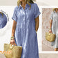 🔥LAST DAY SALE 70% OFF🔥 Striped Lapel Functional Pockets Button Down Shirt Dress