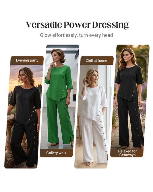 ⏰🔥LIMITED TIME 60% OFF! ✨Women's Irregular Hem Top & Wide Leg Pants Two-Piece Set 🌸💃