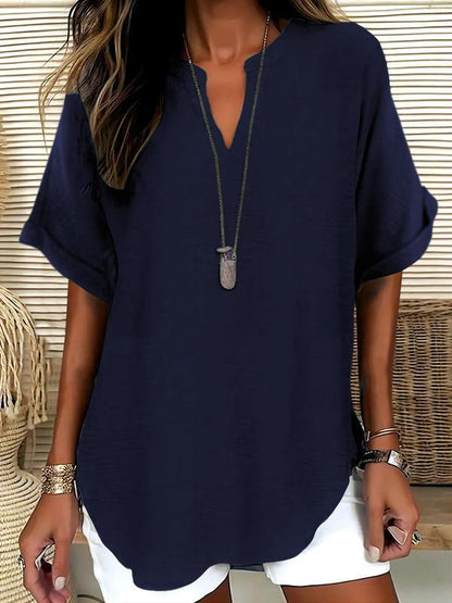 🌸Spring Sale 60% OFF👕Women's Plain Short Sleeve Blouse👚Casual Solid Color Top for Daily Wear