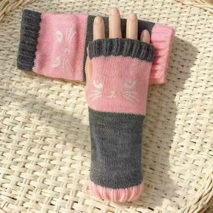 🔥Winter Hot Sale 49% off😻Cat Knitted Embroidery Fingerless Gloves - Cosy, Stylish, Casual Winter Wear