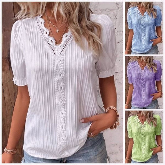 💕2025 HOT SALE 50% OFF 💕 V Neck Plain Lace Elegant Shirt