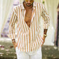 Spring Summer Men's Cotton Linen Striped Button Shirt