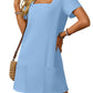 💕Summer Promotion 50% OFF👗Women's Casual Square Neck Pocket Short Sleeve Dress with Pockets