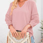 ⏰Limited time sale 50% Off!!🔥Womens 3/4 Lantern Sleeve Casual V-Neck T-Shirts Pleated Loose Hollow-Out Blouse