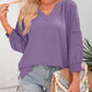 ⏰Limited time sale 50% Off!!🔥Womens 3/4 Lantern Sleeve Casual V-Neck T-Shirts Pleated Loose Hollow-Out Blouse