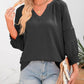 ⏰Limited time sale 50% Off!!🔥Womens 3/4 Lantern Sleeve Casual V-Neck T-Shirts Pleated Loose Hollow-Out Blouse