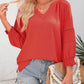 ⏰Limited time sale 50% Off!!🔥Womens 3/4 Lantern Sleeve Casual V-Neck T-Shirts Pleated Loose Hollow-Out Blouse