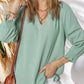 ⏰Limited time sale 50% Off!!🔥Womens 3/4 Lantern Sleeve Casual V-Neck T-Shirts Pleated Loose Hollow-Out Blouse