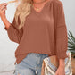 ⏰Limited time sale 50% Off!!🔥Womens 3/4 Lantern Sleeve Casual V-Neck T-Shirts Pleated Loose Hollow-Out Blouse