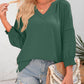 ⏰Limited time sale 50% Off!!🔥Womens 3/4 Lantern Sleeve Casual V-Neck T-Shirts Pleated Loose Hollow-Out Blouse
