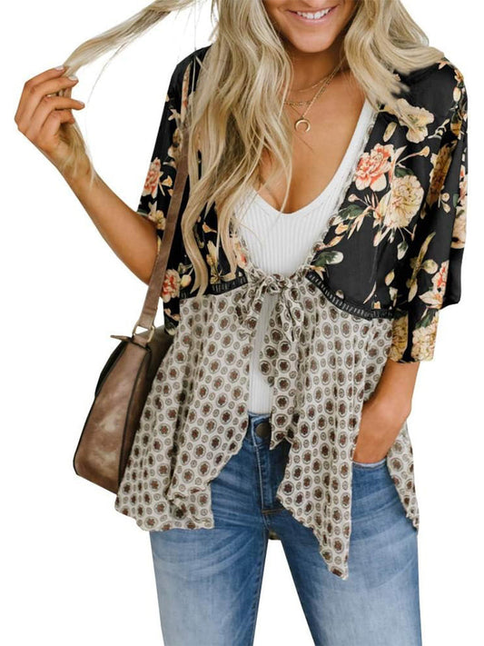 💐2026 SPRING SALE - 60% OFF!🌸Women's Floral Kimono Ruffle Sleeve Tie Cardigans Flowy Boho Loose Cover Ups