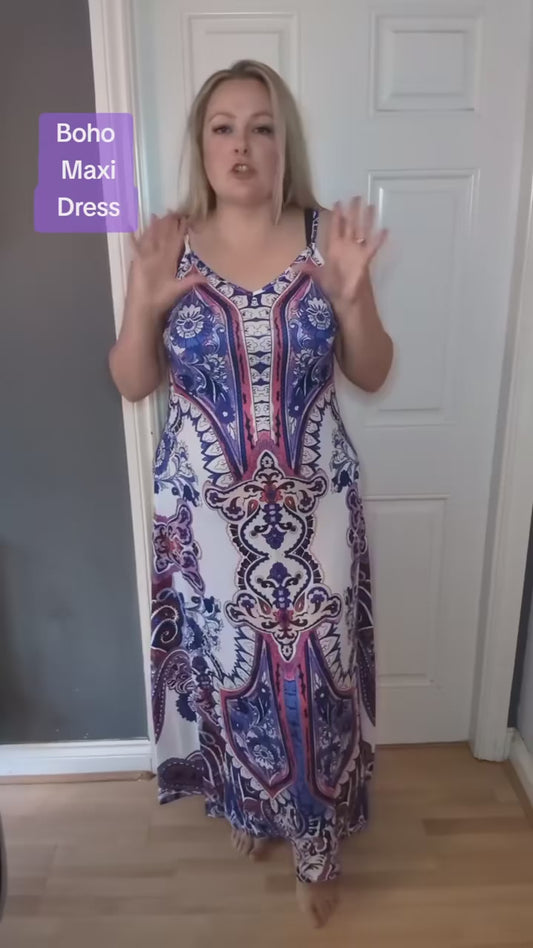 Boho  Paisley Cami Maxi Dress 👱🏻‍♀️Flowy Summer Sundress for UK Beach & Garden Parties🎀