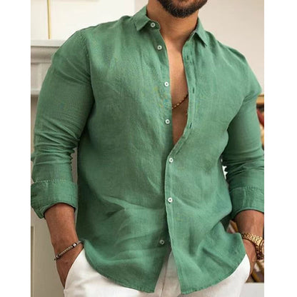 Men's Cotton Linen Solid Color Shirt