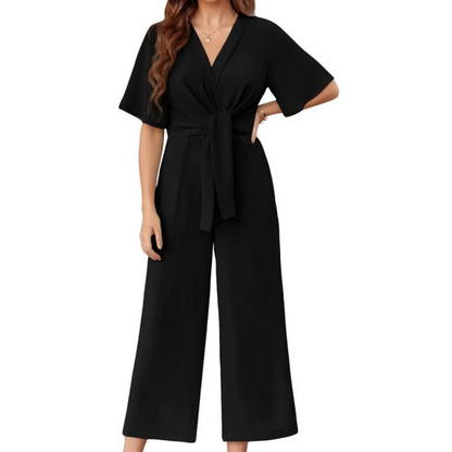 ⏰HOT SALE 49% OFF!!💐💖Women's Elegant V-Neck Wide Leg Waist Tie Jumpsuit