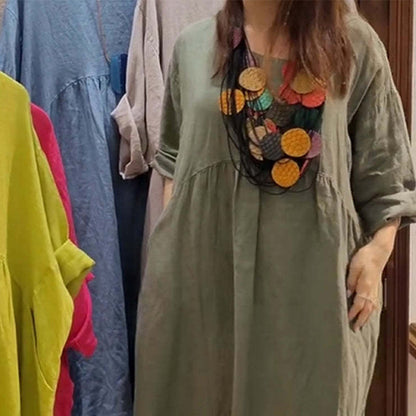 ⏰Limited Time Sale 61%OFF💃Women's Casual Loose Round Neck Solid Color Dress with 3/4 Sleeves & Pockets