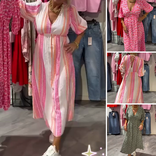 🏖️New Arrival 70% Off💥Women's V-Neck Printed Dress – Brushstrokes of Summer🌺