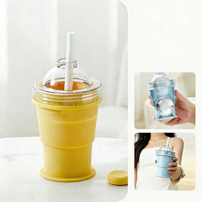 🥤Portable Silicone Cup with Straw & Ice Mold🥤✨IceCreamCup&ReusableCup