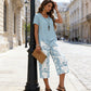 🔥 🔥 Now On Sale  50% OFF!🌸 Casual Round Neck Layered Tunic Top & Wide Leg Pants Set🌸