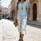 🔥 🔥 Now On Sale  50% OFF!🌸 Casual Round Neck Layered Tunic Top & Wide Leg Pants Set🌸