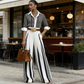 📢📢50% OFF !! ⏰✨ Women's Striped Shirt & Wide-Leg Pants 2-Piece Set👖