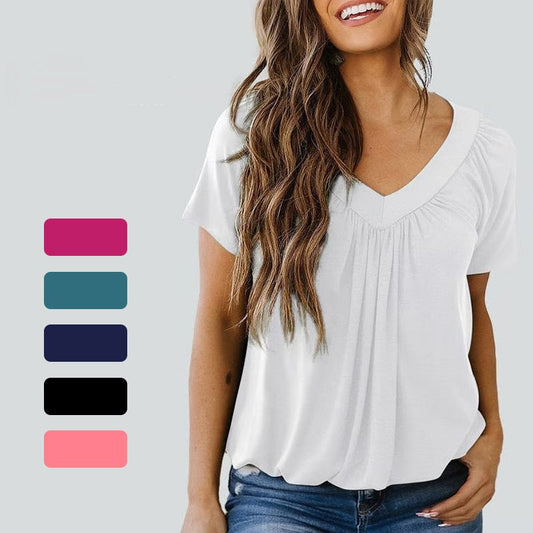 🎁LAST DAY SALE £9.99🔥Hot sale 50%OFF ⏳Women's Casual Pleated V-Neck Short-Sleeve Top