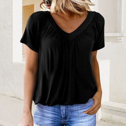 🎁LAST DAY SALE £9.99🔥Hot sale 50%OFF ⏳Women's Casual Pleated V-Neck Short-Sleeve Top