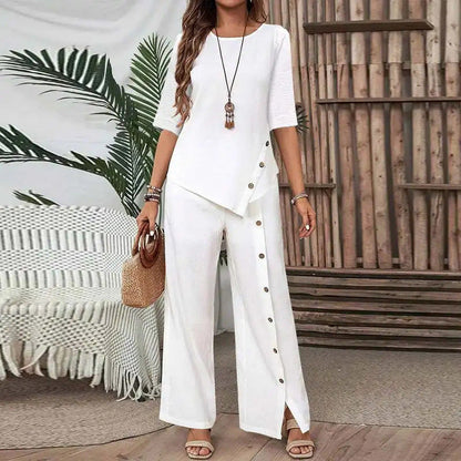 ⏰🔥LIMITED TIME 60% OFF! ✨Women's Irregular Hem Top & Wide Leg Pants Two-Piece Set 🌸💃