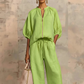 👚 50% OFF! 👖 Women's Solid Color 2-Piece Casual Tracksuit Set-Puff Sleeve, Wide Leg, Zipper Detail ✨