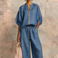 👚 50% OFF! 👖 Women's Solid Color 2-Piece Casual Tracksuit Set-Puff Sleeve, Wide Leg, Zipper Detail ✨