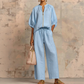 👚 50% OFF! 👖 Women's Solid Color 2-Piece Casual Tracksuit Set-Puff Sleeve, Wide Leg, Zipper Detail ✨