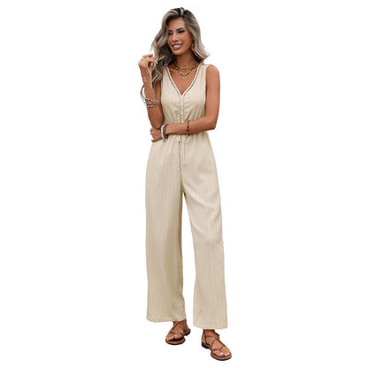 Elegant Sleeveless V-Neck Wide-Leg Jumpsuit