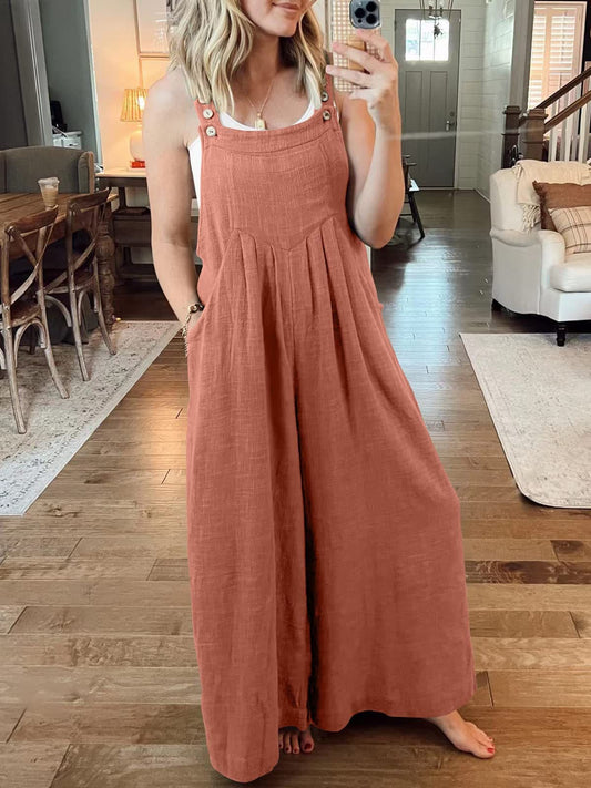 💖Summer Sale💖-Plus Size Wide Pipes Overall Jumpsuit